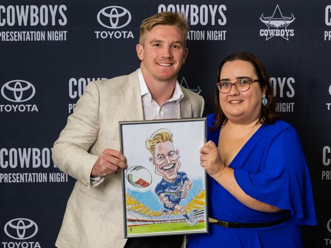 Tom Dearden and Townsville Bulletin editor Cas Garvey. Cowboys 2024 Awards Presentation Night. Photo: Michael Chambers.