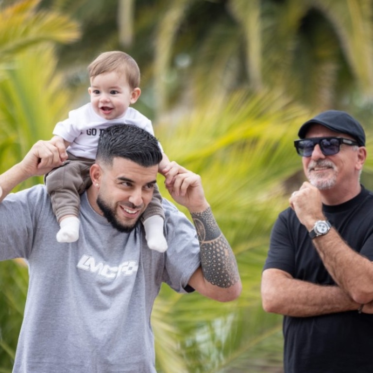 Adrian Portelli with his son and Julian Cress at the auctions in Phillip Island. Picture: Instagram/adrian_portelli