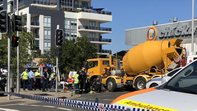 A woman is trapped under a cement truck at Harbour and Crown Streets, Wollongong. Picture: Madeline Crittenden