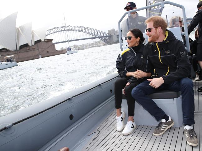 Prince Harry and Meghan on Sydney Harbour. Picture: Chris Jackson/Getty Images