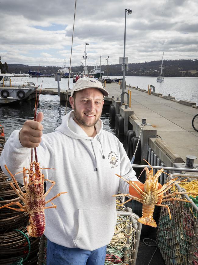 Bryce Way of Aussie Lobster Hunters on board the vessel Chieftain who is selling live crays at Margate. Picture: Chris Kidd