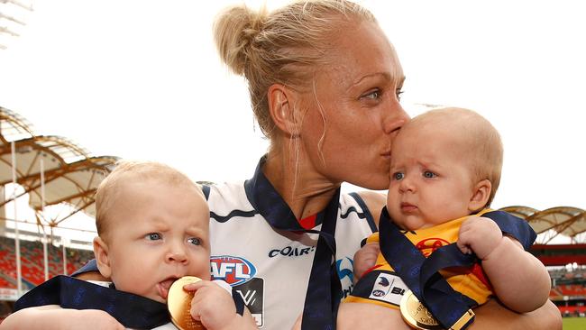 Erin Phillips with her children Blake and Brooklyn. Picture: Getty Images