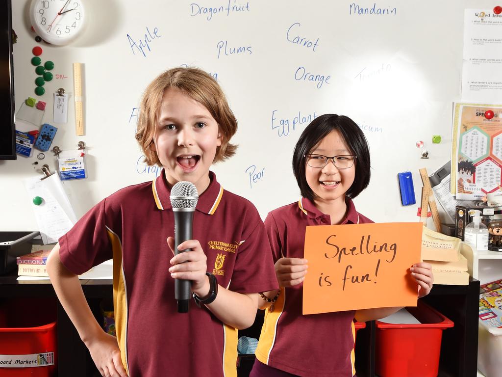 Milla Whiteley and Vanessa Wong from Cheltenham East Primary School are looking forward to “doing more spelling” at next week’s State and Territory Finals. Picture: Nicki Connolly