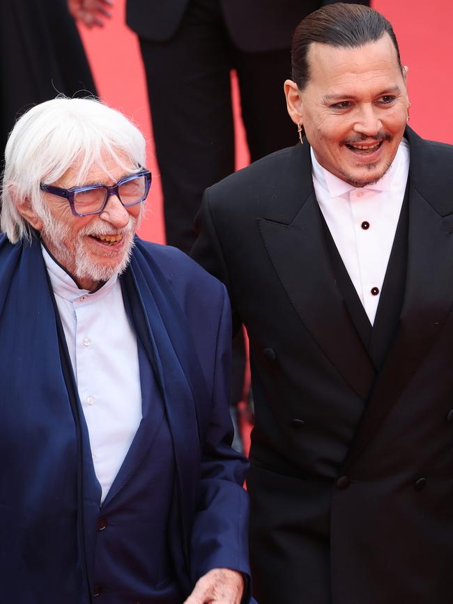 Depp and co-star Pierre Richard at the Cannes Film Festival. Picture: Mike Coppola/Getty