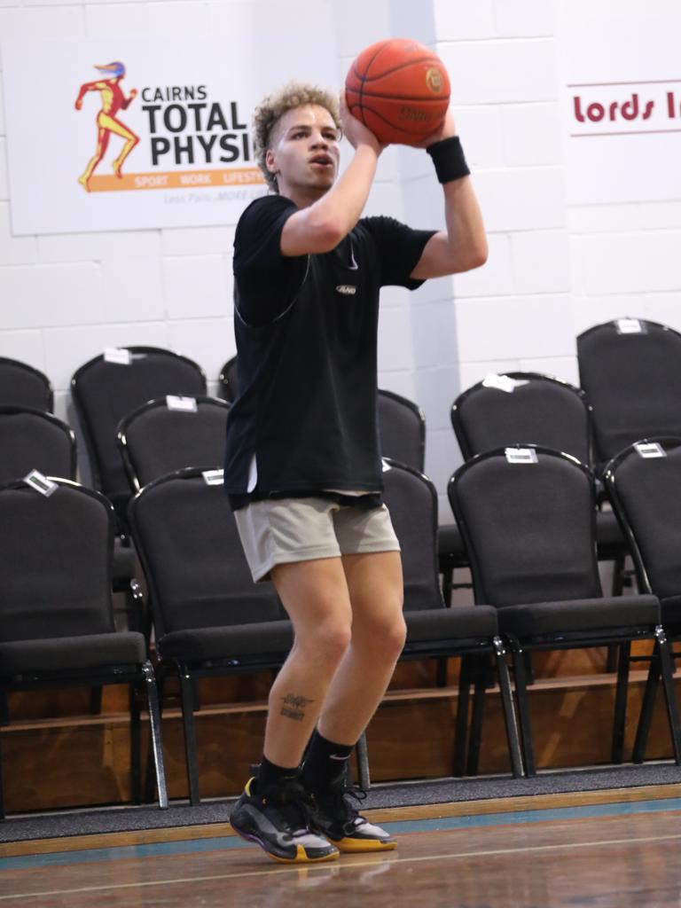 Pictured: Brooklyn Bruton (NBL legend â&#128;&#152;the black pearlâ&#128;&#153; Cal Brutonâ&#128;&#153;s son) at the Taipans "open gym" day at Cairns Basketball. Contributed by Taipans Media.