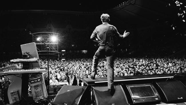 Brandon Flowers of The Killers performing at the Rebel Diamonds concert at Queensland Country Bank Stadium in Townsville on Saturday night in the first of six Australian concerts. Picture: Supplied