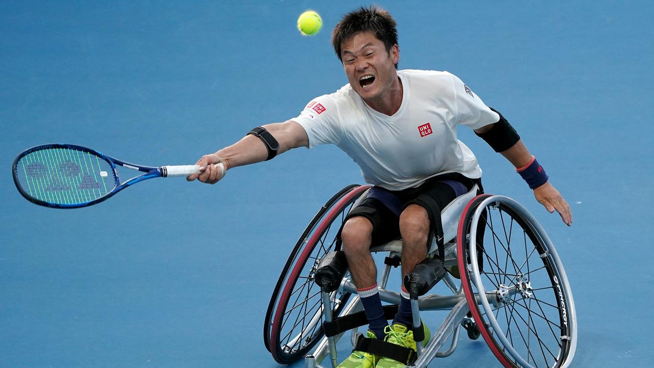 Between 23 January 2008 and 20 November 2010, Shingo Kunieda of Japan racked up the most consecutive wheelchair tennis men’s singles match wins – 106. Picture: AAP/Natasha Morello