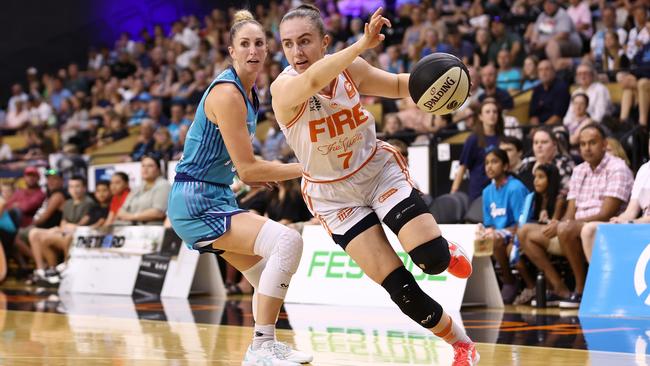 Courtney Woods of the Fire in action during the round 10 WNBL match between Southside Flyers and Townsville Fire at State Basketball Centre on January 04, 2025 in Melbourne, Australia. (Photo by Graham Denholm/Getty Images)