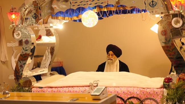 Bhai Tarlok Singh inside the prayer room at the makeshift Gurdwara in Mildura. Picture: Else Kennedy