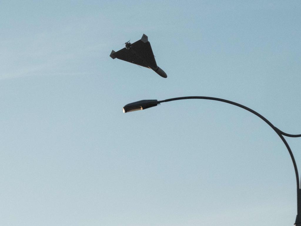 A drone approaches for an attack in Kyiv on Monday morning.