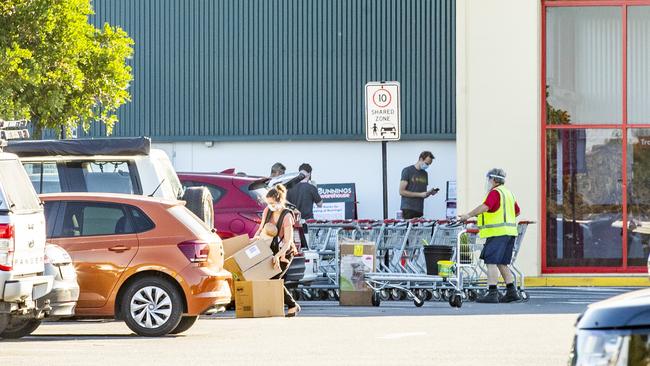 Some shoppers went to Bunnings Warehouse, Stafford, Sunday, August 1, 2021. Picture: Richard Walker