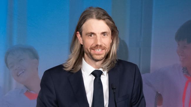 Mike Cannon-Brookes, the new global chair of Room To Read, speaks to gala attendees at the Sydney Modern