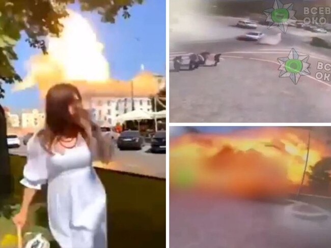 This is the shocking moment a Russian ballistic missile nearly struck a family walking in a Ukrainian city centre on a religious holiday.