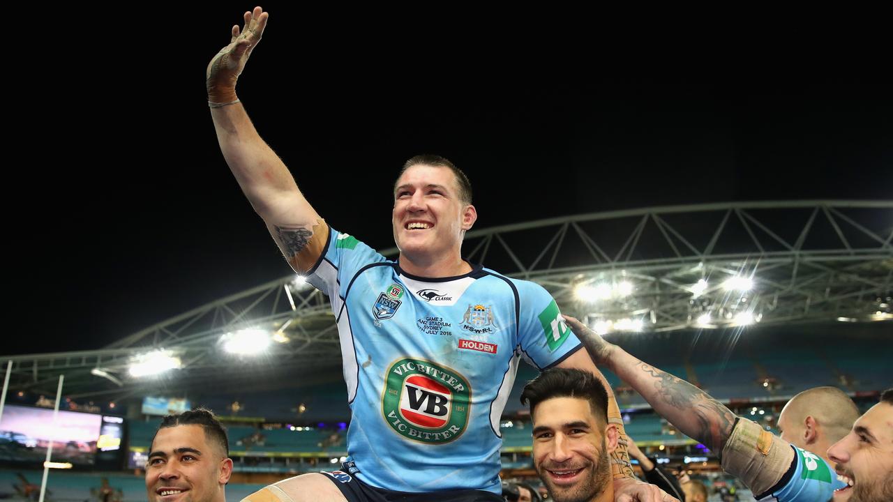 Paul Gallen of the Blues is chaired off the field after playing his final Origin game