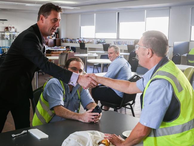 The independent MP for Wakehurst, Michael Regan, speaks with drivers at the Keolis Downer bus depot at Brookvale in May, 2023. Mr Regan has been consistently lobbying the NSW Government for improved services. Picture: NSW Government