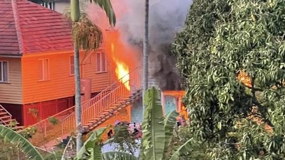 A single-storey home up in flames in Mt Gravatt east burst into flames Tuesday morning. Photo: supplied