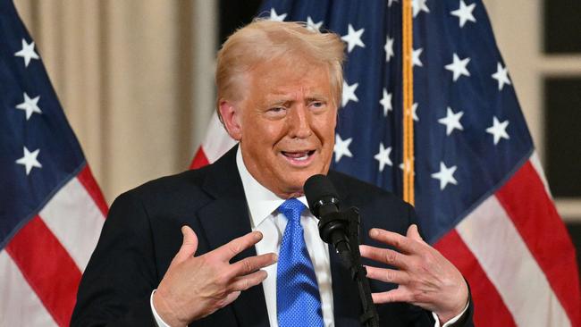 US President Donald Trump speaks as he hosts a dinner for US Republican Senators at his Mar-a-Lago resort in Palm Beach, Florida, on Febrary 7, 2025. (Photo by ROBERTO SCHMIDT / AFP)