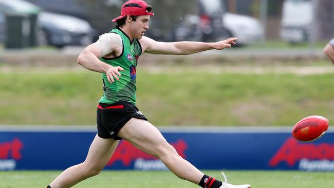 Andrew McGrath gets stuck into the start of Essendon pre-season training at Tullamarine. Pic: Michael Klein