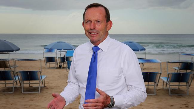 Tony Abbott on Manly Beach, he said there was no evidence of climate change there. Picture: Jane Dempster/The Australian.