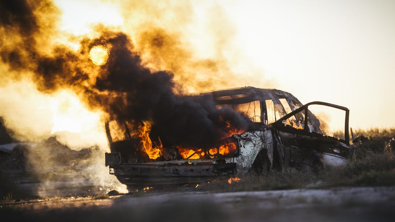 A photo of a previous car burning in Townsville, where incidents of car theft have increased by 200 per cent since 2015.