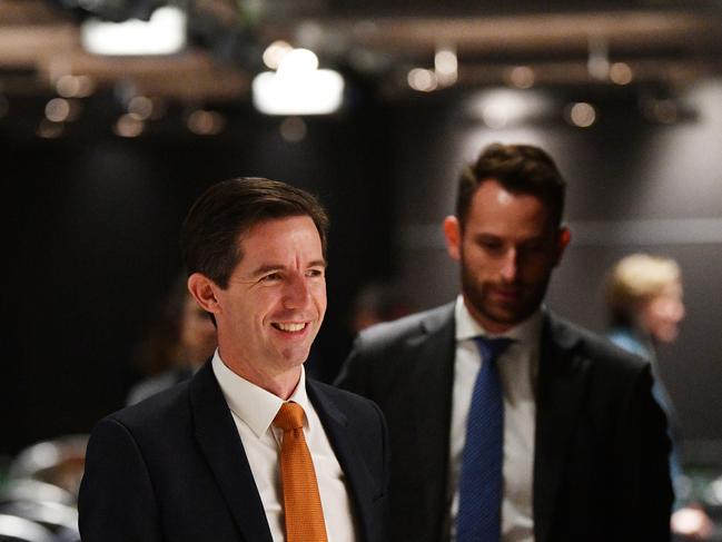 Australian Minister for Education and Training Senator Simon Birmingham leaves the Council of Australian Governments (COAG) Education meeting in Adelaide, Friday, May 4, 2018. COAG Education ministers from across the country have met in Adelaide to pore over a report by businessman David Gonski calling for a curriculum overhaul. (AAP Image/David Mariuz) NO ARCHIVING