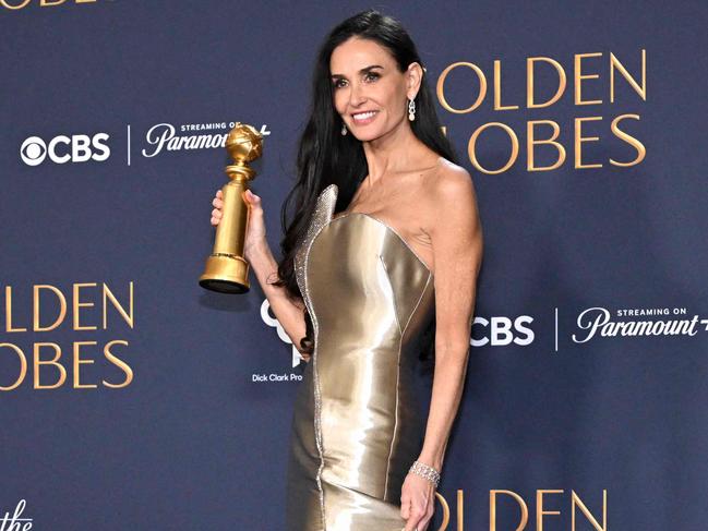 Demi Moore won Best Performance by a Female Actor in a Motion Picture at 82nd Golden Globe Awards. Picture: AFP