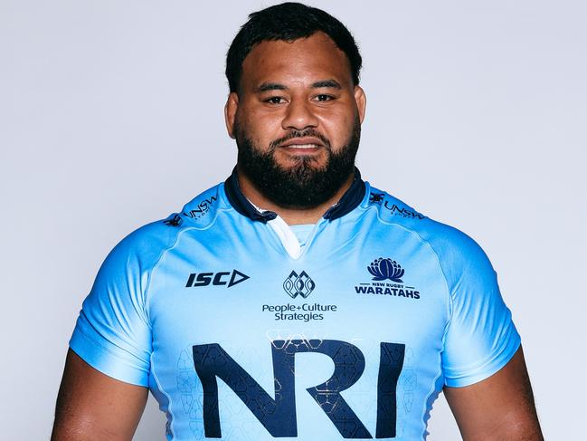 SYDNEY, AUSTRALIA - JANUARY 14: Taniela Tupou poses during a NSW Waratahs 2025 Super Rugby Headshots Session at Allianz Stadium on January 14, 2025 in Sydney, Australia. (Photo by Hanna Lassen/Getty Images for Super Rugby)