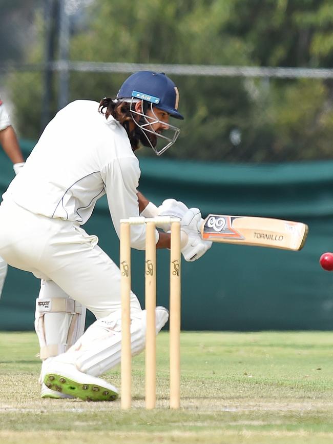 Andrew Umeed plays a deft cut for Greenvale on Saturday. Picture: Josie Hayden