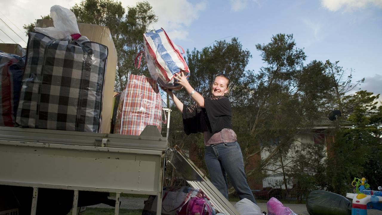 Kellie Hess packs up all the donated goods after her plea to help the flood affected community of Bundaberg was answered in a big way, Tuesday, February 12, 2013. Photo Kevin Farmer / The Chronicle