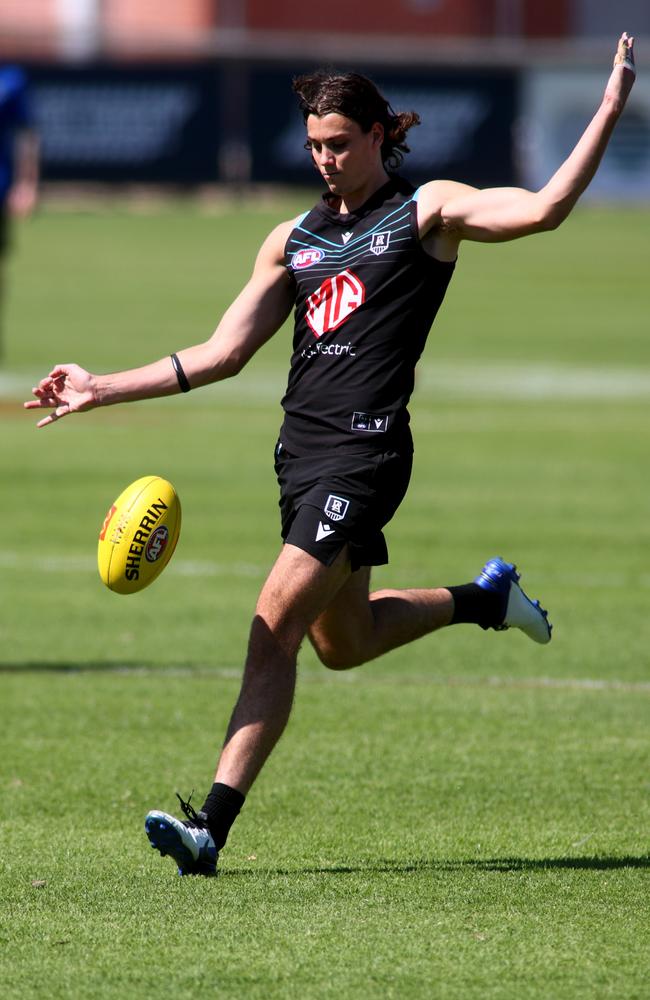 Ollie Lord is apparently happy at Port Adelaide and is not seeking a trade to Geelong. Picture: Kelly Barnes