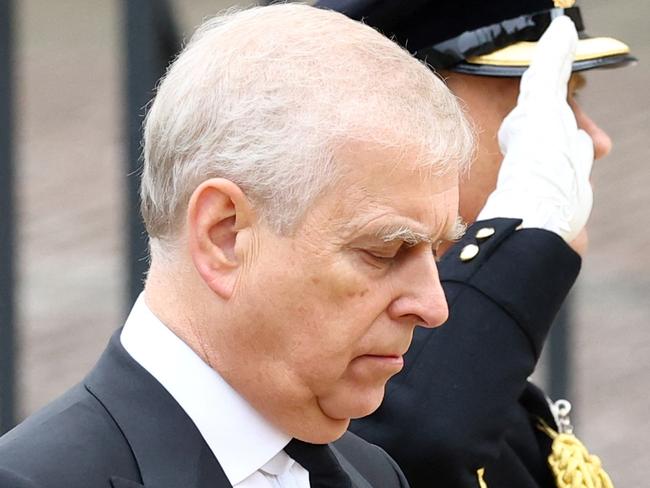 LONDON, ENGLAND - SEPTEMBER 19:  Prince Andrew, Duke of York takes part in the state funeral and burial of Queen Elizabeth II at Westminster Abbey on September 19, 2022 in London, England. Members of the public are able to pay respects to Her Majesty Queen Elizabeth II for 23 hours a day from 17:00 on September 18, 2022 until 06:30 on September 19, 2022. Queen Elizabeth II died at Balmoral Castle in Scotland on September 8, 2022, and is succeeded by her eldest son, King Charles III. (Photo by Hannah McKay- WPA Pool/Getty Images)