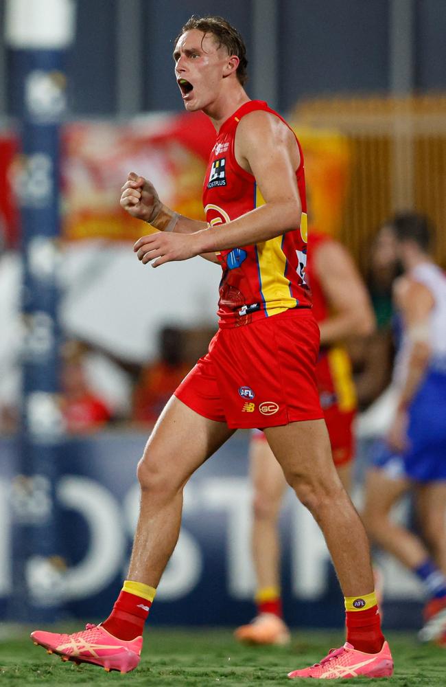 Sam Clohesy celebrates a goal. Picture: Dylan Burns/AFL Photos