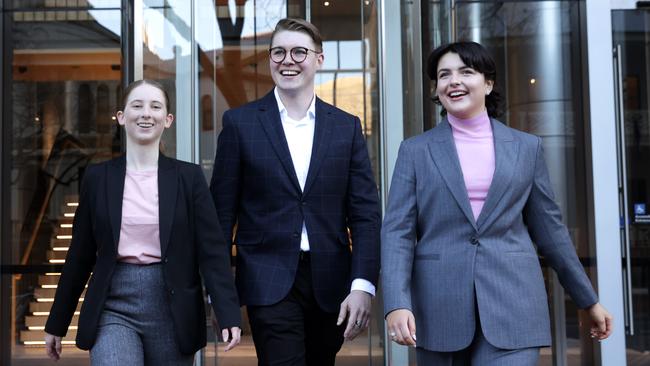 Three of the 31 Ramsay Postgraduate Scholarship winners in 2024: Zara Campbell, left, Callum Harvey and Orla Hogan. Photo: Jane Dempster