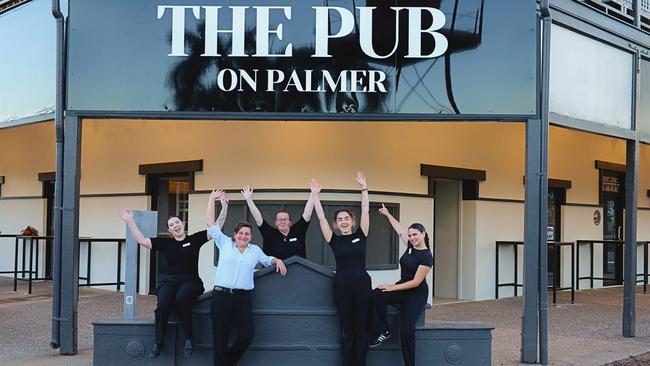 The Pub on Palmer's staff, Kianna Bravy, Linda Moyle, Natalie Goodwin, Jone Nicolay and Mari Garcia are celebrating after reopening the historic pub. Picture: Supplied.