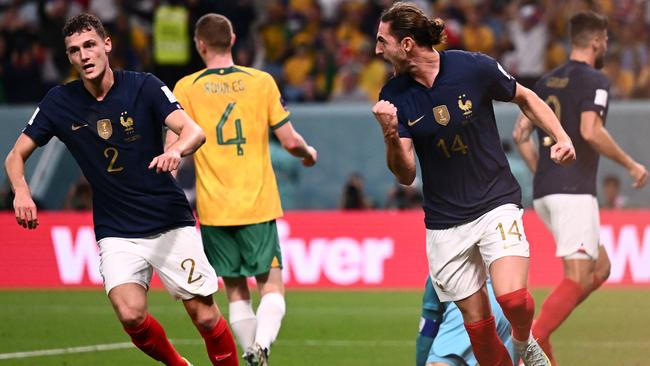 France's midfielder Adrien Rabiot (R) scored the equaliser.