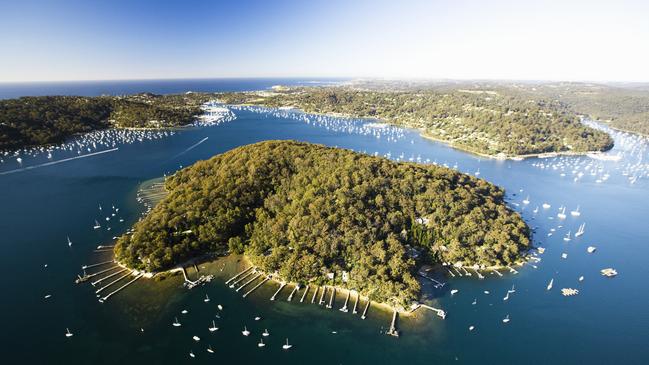 Aerial view of Scotland Island, Pittwater, northern beaches. Image supplied by Destination NSW Mandatory Photo Credit: Hamilton Lund; Destination NSW