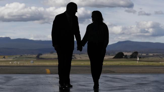 The Morrisons at the Royal Flying Doctors Base at Launceston Airport. Picture: Ryan Pierse