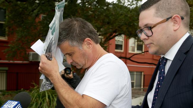 Vittorio Cuoco (left) leaving Wollongong Local Court on bail after being charged over alleged cocaine supply. Picture: Jonathan Ng