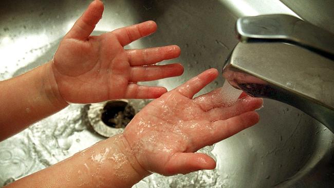 Experts are encouraging handwashing with soap and water for at least 20 seconds to prevent the spread of gastro among children. Picture: David Kelly.