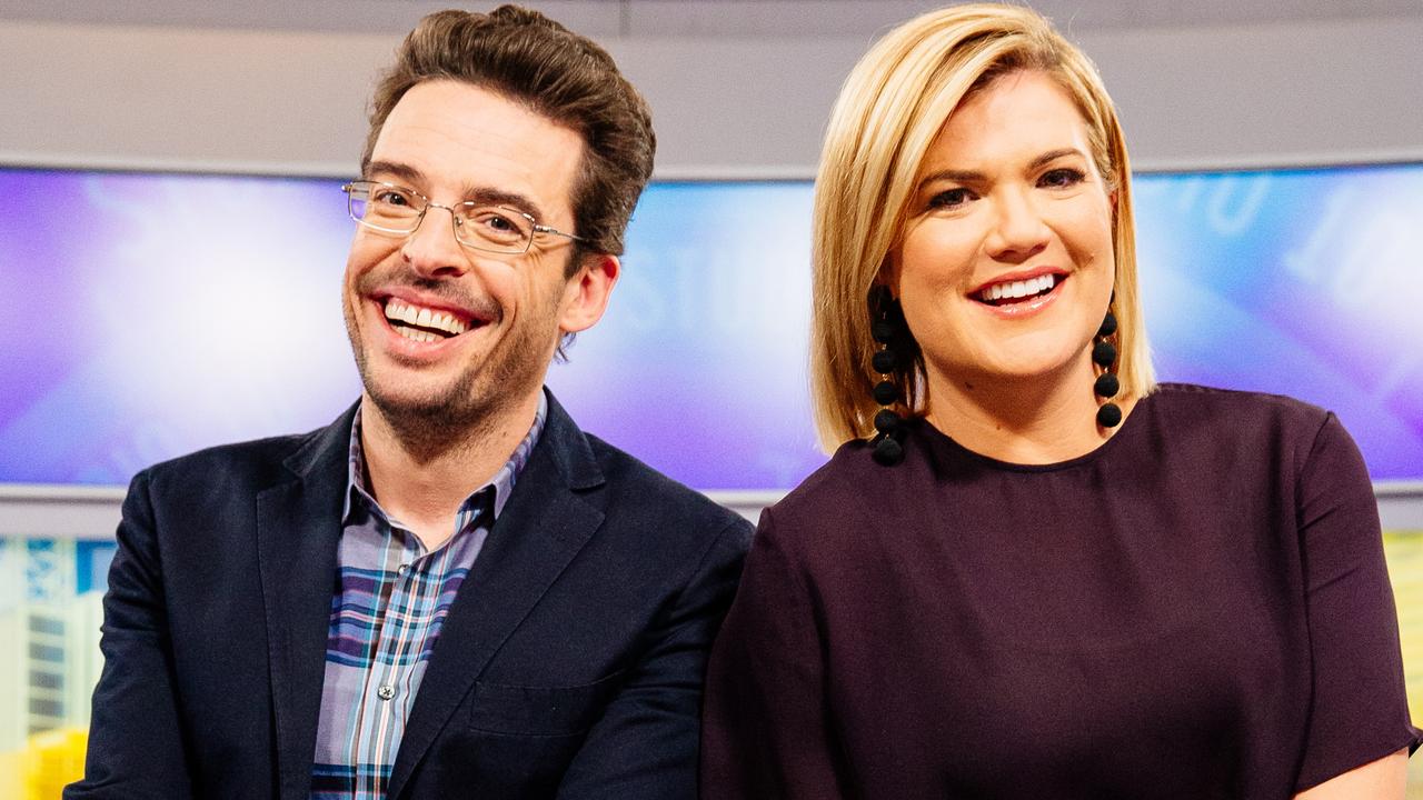 Joe Hildebrand with Sarah Harris during their time on Studio 10. Picture: Jonathan Ng