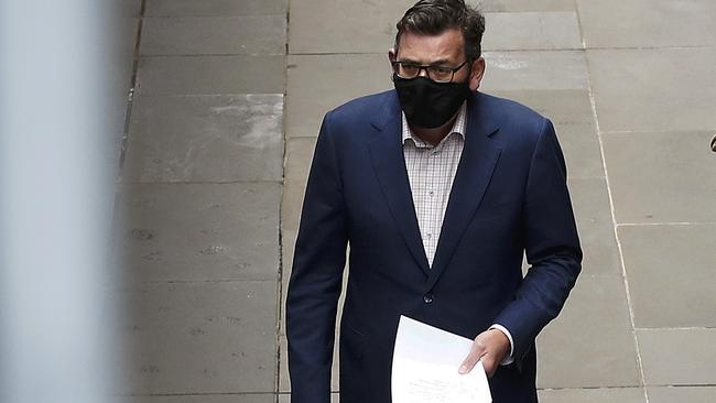 Daniel Andrews arrives at his daily briefing. Picture: Getty Images.