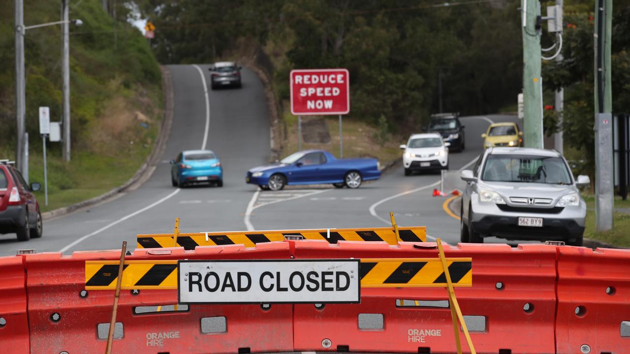 The hard border and long Queues return to the Qld NSW border on the Gold Coast. Road Closure on Miles St Coolangatta. Picture: Glenn Hampson.