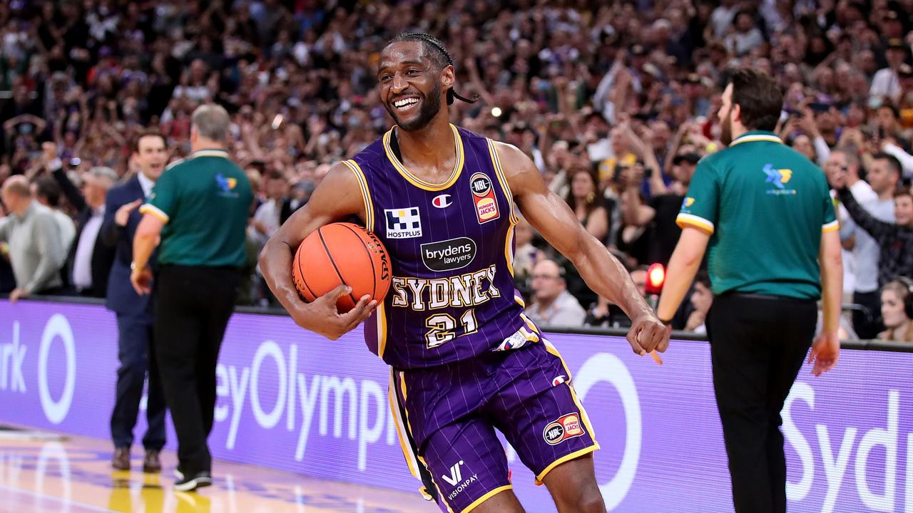 Ian Clark celebrates after the Sydney Kings won game three of the 2022 grand final series. Picture: Matt King/Getty Images