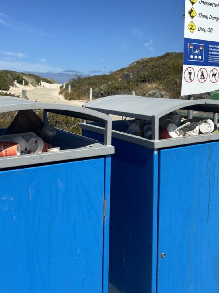 The nearest bins were overflowing with cups.