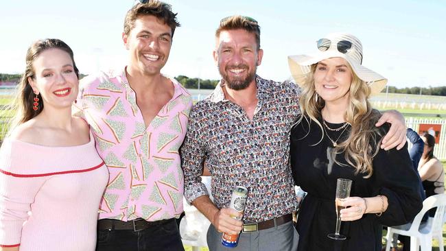 Charlotte Mumnery, Linclon Callaghan, Clinton Brick and Heidi Doller at Ladies Oaks Day, Caloundra. Picture: Patrick Woods.