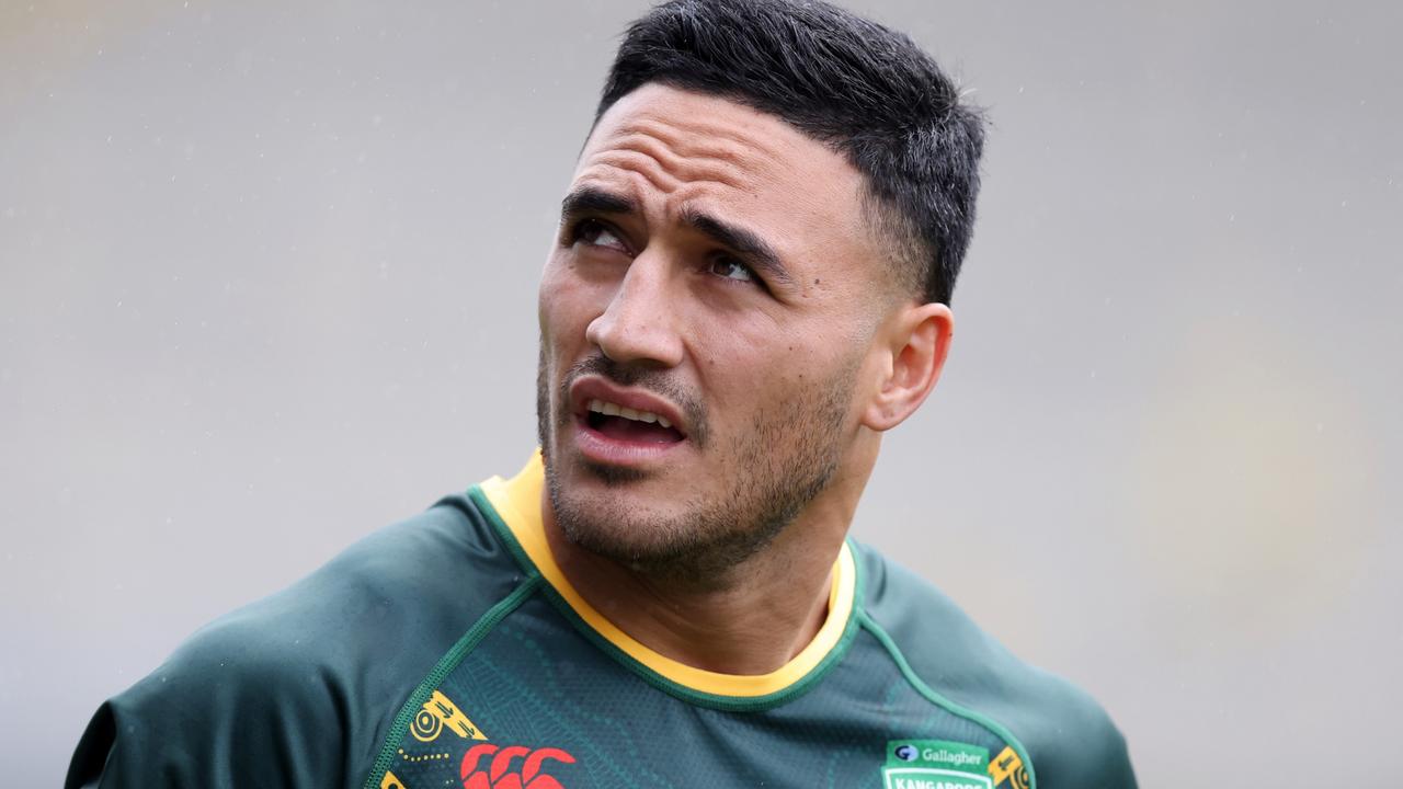 LEEDS, ENGLAND - OCTOBER 14: Valentine Holmes of Australia looks on during Kangaroos Captain's Run ahead of Rugby League World Cup 2021 at Emerald Headingley Stadium on October 14, 2022 in Leeds, England. (Photo by George Wood/Getty Images)