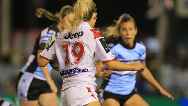 The Sharks won their nines clash with the women’s team from the Dragons. Pic: Mark Evans