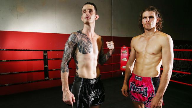 ON THE PATH: Cairns Muay Thai fighters Matthew Smith and Brian Ross at Nukzu Muay Thai gym in Manunda. Picture: BRENDAN RADKE