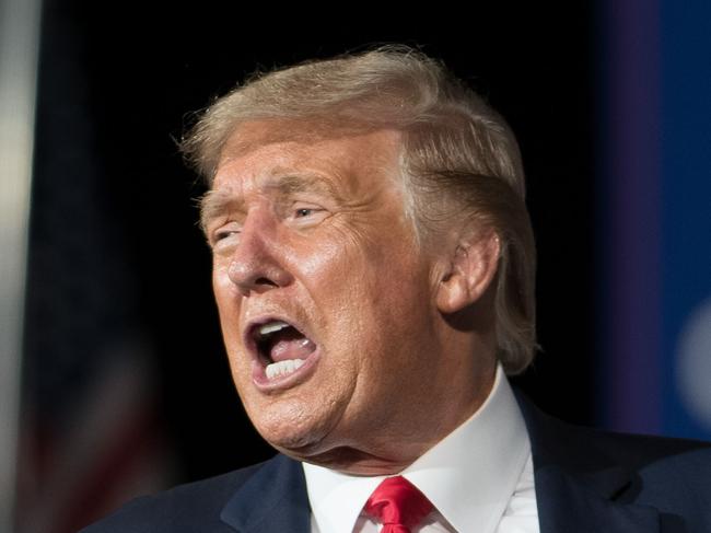 WINSTON SALEM, NC - SEPTEMBER 08: President Donald Trump addresses the crowd during a campaign rally at Smith Reynolds Airport on September 8, 2020 in Winston Salem, North Carolina. The president also made a campaign stop in South Florida on Tuesday.   Sean Rayford/Getty Images/AFP == FOR NEWSPAPERS, INTERNET, TELCOS & TELEVISION USE ONLY ==