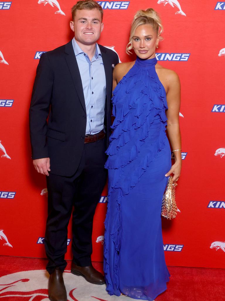 Harrison Graham with Ashleigh Phillips at the Dolphins awards night on Thursday. Picture: Steve Pohlner